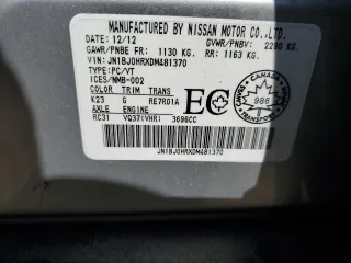 2013 Infiniti EX Journey with VIN JN1BJ0HRXDM481370, listed as a Copart auction lot 66466834 with Not Provided miles and Salvage Title. Bid and sale history available at carsss.com. Image 13.