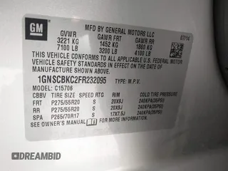 2015 Chevrolet Tahoe LT with VIN 1GNSCBKC2FR232095, listed as a IAAI auction lot 42718627 with 174,130 mi miles and . Bid and sale history available at DreamBid. Image 9.
