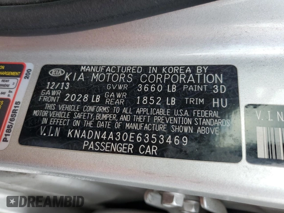 2014 Kia Rio EX z VIN KNADN4A30E6353469, wystawiony jako Copart lot #43788955 z przebiegiem 156 096 mil mil oraz Szkoda całkowita • Salvage title. Historia ofert i sprzedaży dostępna na DreamBid. Obrazek 12.
