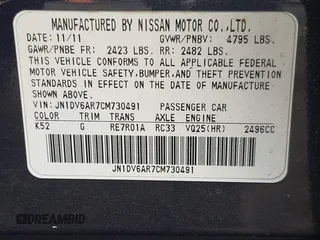 2012 Infiniti G25 Sedan x with VIN JN1DV6AR7CM730491, listed as a IAAI auction lot 42157655 with Not Provided miles. Bid and sale history available at carsss.com. Image 9.