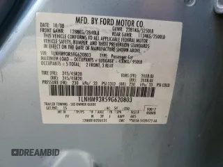2009 Lincoln MKS with VIN 1LNHM93R59G620803, listed as a Copart auction lot 57283775 with 186,445 mi miles and Salvage title. Bid and sale history available at DreamBid. Image 12.