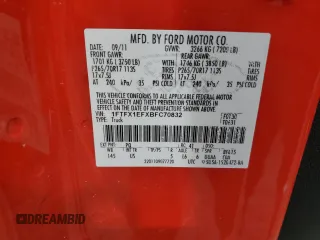 2011 Ford F-150 XL with VIN 1FTFX1EFXBFC70832, listed as a Copart auction lot 56369255 with 238,617 mi miles and Salvage title. Bid and sale history available at DreamBid. Image 12.