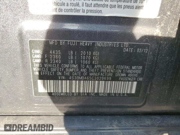 2012 Subaru Legacy 2.5i z VIN 4S3BMBA65C3029699, wystawiony jako Copart lot #43808385 z przebiegiem 293 518 mil mil oraz Nie do naprawy • Non repairable. Historia ofert i sprzedaży dostępna na DreamBid. Obrazek 14.