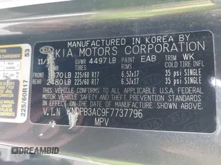 2015 Kia Sportage LX with VIN KNDPB3AC9F7737796, listed as a IAAI auction lot 41901318 with 109,625 mi miles and . Bid and sale history available at carsss.com. Image 9.