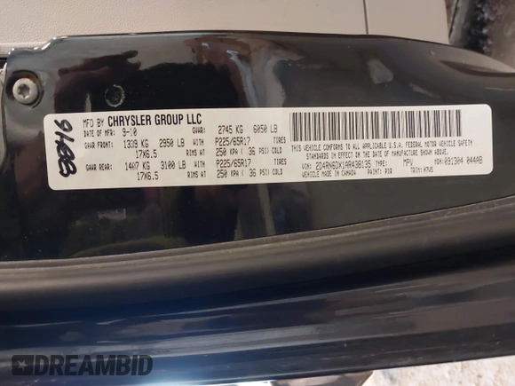 2010 Dodge Grand Caravan Crew with VIN 2D4RN6DX1AR438135, listed as a IAAI auction lot 41734378 with 57,041 mi miles and . Bid and sale history available at DreamBid. Image 9.