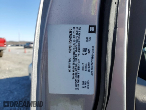 2002 Cadillac DeVille DTS with VIN 1G6KF57922U124813, listed as a Copart auction lot 87055984 with 94,769 mi miles and Salvage Title. Bid and sale history available at carsss.com. Image 14.