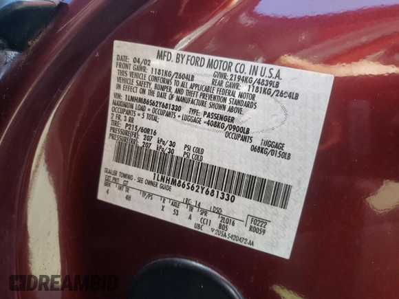 2002 Lincoln LS w/Base Pkg with VIN 1LNHM86S62Y681330, listed as a Copart auction lot 48846025 with 226,429 mi miles and Salvage Title. Bid and sale history available at carsss.com. Image 12.
