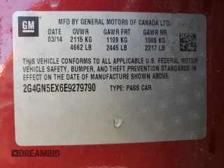 2014 Buick Regal Premium I with VIN 2G4GN5EX6E9279790, listed as a Copart auction lot 62403694 with 85,669 mi miles and Salvage Title. Bid and sale history available at carsss.com. Image 13.