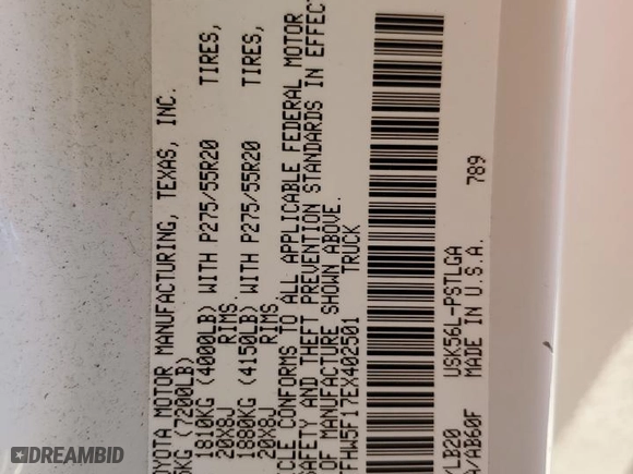2014 Toyota Tundra 4WD Truck LTD with VIN 5TFHW5F17EX402501, listed as a Copart auction lot 80952164 with 125,531 mi miles and Salvage Title. Bid and sale history available at carsss.com. Image 15.