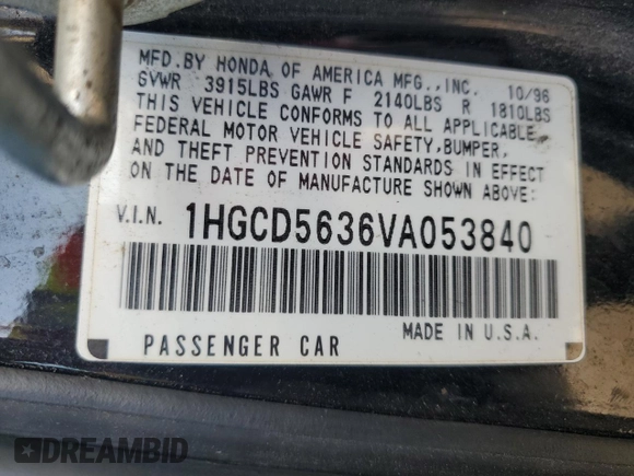 1997 Honda Accord LX with VIN 1HGCD5636VA053840, listed as a Copart auction lot 47129895 with 192,704 mi miles and Salvage Title. Bid and sale history available at carsss.com. Image 12.