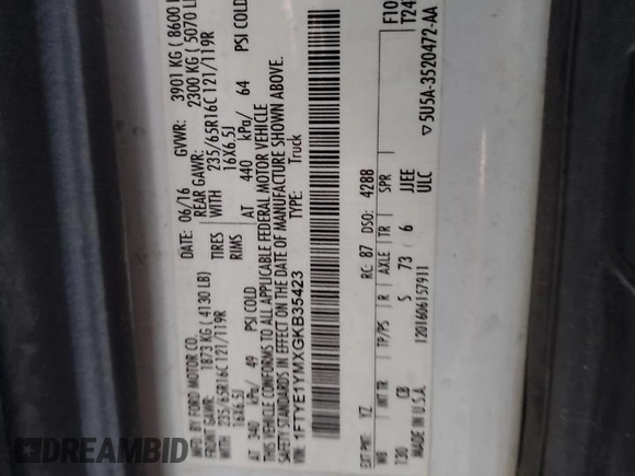 2016 Ford Transit Cargo с VIN 1FTYE1YMXGKB35423, выставлен на аукционе Copart как лот 84661054 с пробегом 377 028 миль миль и Чистый • Clean title. История ставок и продаж доступна на DreamBid. Изображение 12.