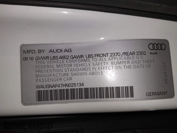 2017 Audi A4 Premium z VIN WAUGNAF47HN025134, wystawiony jako IAAI lot #42368704 z przebiegiem 136 659 mil mil oraz . Historia ofert i sprzedaży dostępna na DreamBid. Obrazek 9.