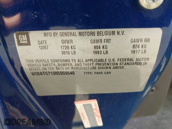 2008 Saturn Astra XR with VIN W08AT671085059540, listed as a IAAI auction lot 42179672 with 159,127 mi miles and . Bid and sale history available at DreamBid. Image 9.