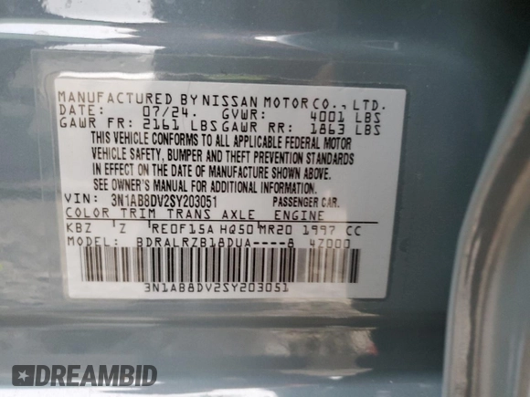 2025 Nissan Sentra SR with VIN 3N1AB8DV2SY203051, listed as a Copart auction lot 42502105 with 816 mi miles and Salvage Title. Bid and sale history available at DreamBid. Image 12.