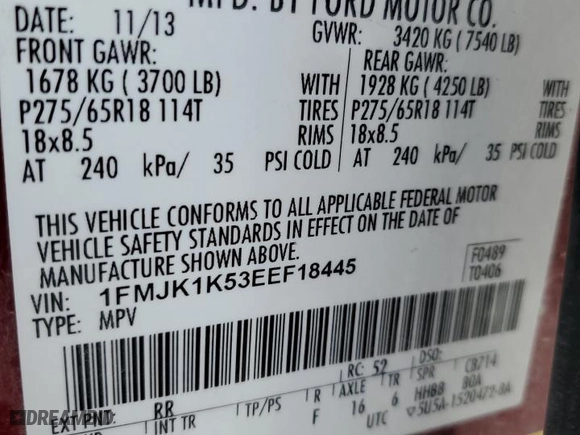 2014 Ford Expedition EL Limited with VIN 1FMJK1K53EEF18445, listed as a Copart auction lot 45211635 with 223,355 mi miles and Salvage Title. Bid and sale history available at carsss.com. Image 16.