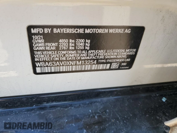 2022 BMW 4 Series 430i with VIN WBA63AV0XNFM13254, listed as a Copart auction lot 45221025 with 27,905 mi miles and Salvage title. Bid and sale history available at DreamBid. Image 12.