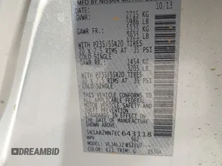 2014 Nissan Pathfinder S with VIN 5N1AR2MN7EC643118, listed as a IAAI auction lot 42126204 with 102,960 mi miles and . Bid and sale history available at DreamBid. Image 9.