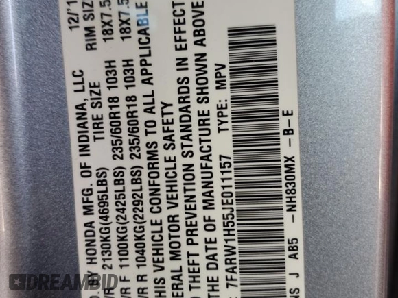 2018 Honda CR-V EX with VIN 7FARW1H55JE011157, listed as a Copart auction lot 54165435 with 81,620 mi miles and Salvage Title. Bid and sale history available at carsss.com. Image 14.