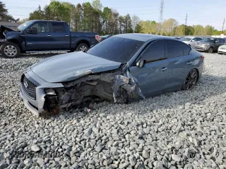 2021 Infiniti Q50 Red Sport 400 with VIN JN1FV7DP1MM850085, listed as a Copart auction lot 52563075 with Not provided miles and Salvage title. Bid and sale history available at DreamBid. Image 1.