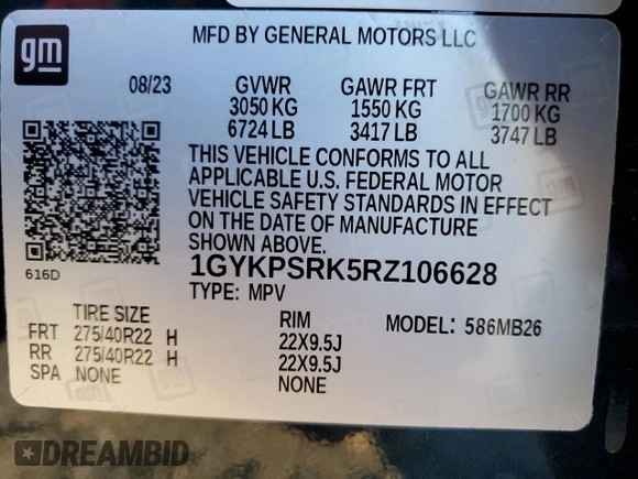 2024 Cadillac LYRIQ Luxury z VIN 1GYKPSRK5RZ106628, wystawiony jako Copart lot #79455674 z przebiegiem 5736 mil mil oraz Szkody całkowita. Historia ofert i sprzedaży dostępna na DreamBid. Obrazek 15.