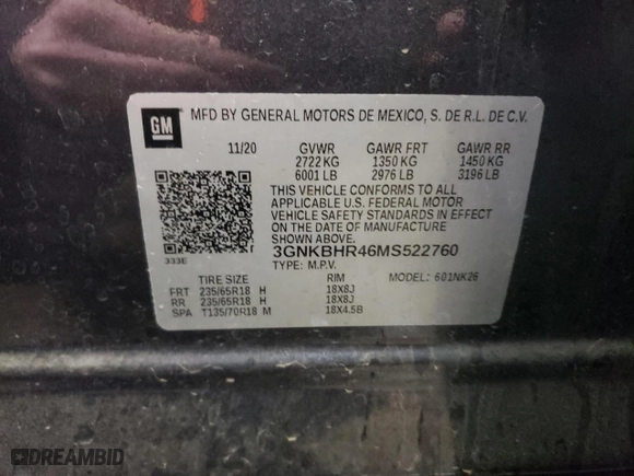 2021 Chevrolet Blazer LT with VIN 3GNKBHR46MS522760, listed as a Copart auction lot 89177745 with 0 mi miles and Salvage Title. Bid and sale history available at carsss.com. Image 13.