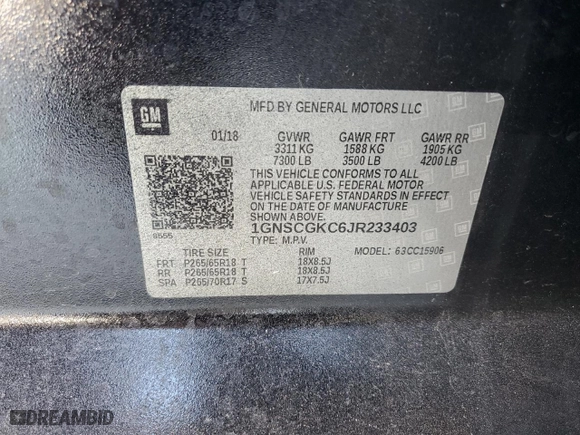 2018 Chevrolet Suburban LS with VIN 1GNSCGKC6JR233403, listed as a Copart auction lot 41522755 with 0 mi miles and Salvage Title. Bid and sale history available at carsss.com. Image 13.