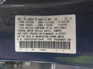 2013 Honda Accord Sport with VIN 1HGCR2F55DA139446, listed as a IAAI auction lot 41991636 with 178,272 mi miles and . Bid and sale history available at DreamBid. Image 9.