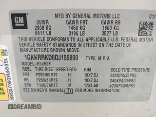 2013 GMC Acadia SLT with VIN 1GKKRRKD8DJ159890, listed as a IAAI auction lot 41738458 with 199,765 mi miles. Bid and sale history available at carsss.com. Image 9.