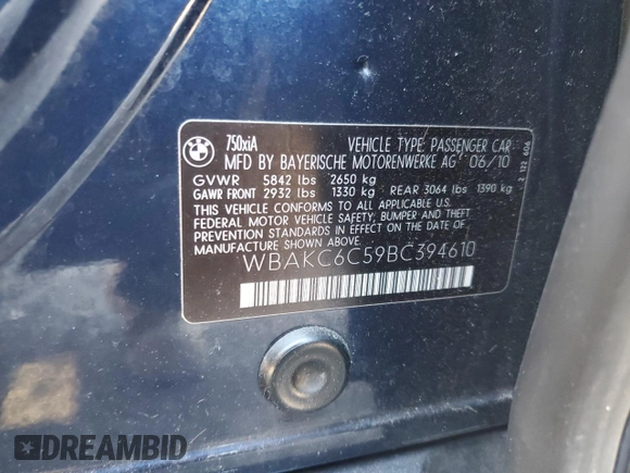 2011 BMW 7 Series 750i xDrive с VIN WBAKC6C59BC394610, выставлен на аукционе Copart как лот 52459035 с пробегом 171 581 миль миль и Списание • Salvage title. История ставок и продаж доступна на DreamBid. Изображение 14.