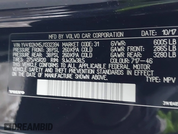 2018 Volvo XC90 R-Design with VIN YV4102KM5J1332394, listed as a IAAI auction lot 41517239 with 73,123 mi miles and . Bid and sale history available at DreamBid. Image 9.