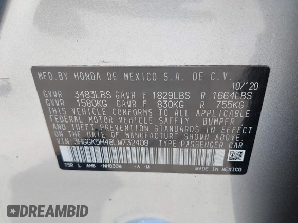 2020 Honda Fit LX z VIN 3HGGK5H48LM732408, wystawiony jako IAAI lot #42054658 z przebiegiem 101 117 mil mil oraz . Historia ofert i sprzedaży dostępna na DreamBid. Obrazek 9.