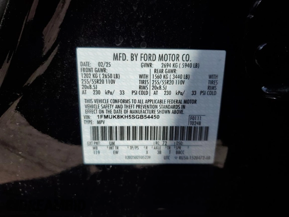 2025 Ford Explorer ST-Line z VIN 1FMUK8KH5SGB54450, wystawiony jako Copart lot #55024745 z przebiegiem 373 mil mil oraz Szkoda całkowita • Salvage title. Historia ofert i sprzedaży dostępna na DreamBid. Obrazek 14.