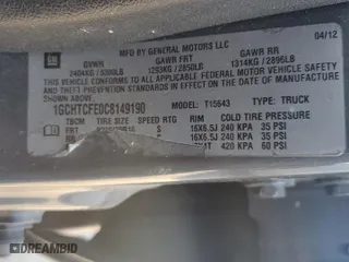 2012 Chevrolet Colorado LT w/1LT with VIN 1GCHTCFE0C8149190, listed as a Copart auction lot 89068125 with 272,978 mi miles and Salvage Title. Bid and sale history available at carsss.com. Image 12.