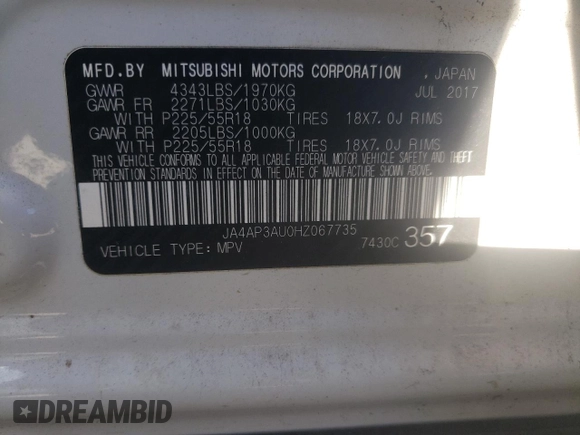 2017 Mitsubishi Outlander Sport ES 2.0 with VIN JA4AP3AU0HZ067735, listed as a Copart auction lot 43909465 with 92,051 mi miles and Salvage Title. Bid and sale history available at carsss.com. Image 14.