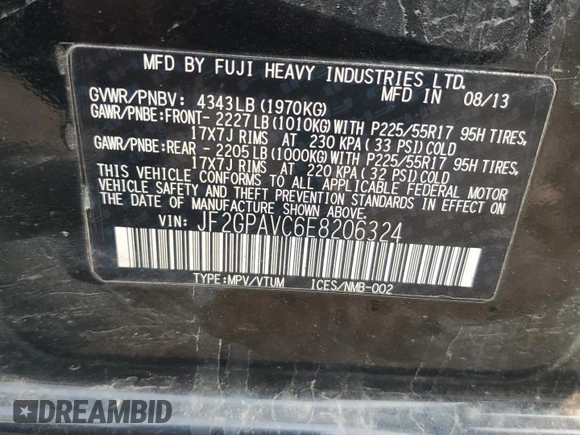 2014 Subaru Crosstrek Premium with VIN JF2GPAVC6E8206324, listed as a Copart auction lot 59358965 with 169,707 mi miles and Salvage title. Bid and sale history available at DreamBid. Image 12.