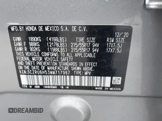 2021 Honda HR-V EX with VIN 3CZRU6H53MM717987, listed as a IAAI auction lot 41689340 with 26,723 mi miles. Bid and sale history available at carsss.com. Image 9.