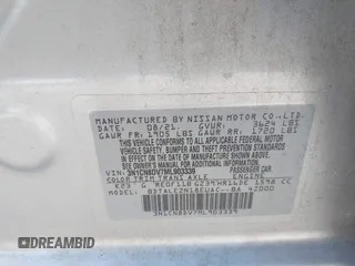2021 Nissan Versa S with VIN 3N1CN8DV7ML903339, listed as a IAAI auction lot 42397398 with 77,043 mi miles and . Bid and sale history available at DreamBid. Image 9.