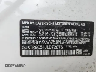 2018 BMW X3 xDrive30i with VIN 5UXTR9C54JLD72876, listed as a Copart auction lot 49779115 with 86,105 mi miles and Salvage Title. Bid and sale history available at DreamBid. Image 13.