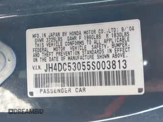 2005 Acura RSX Type S z VIN JH4DC53055S003813, wystawiony jako IAAI lot #41689905 z przebiegiem 232 458 mil mil oraz . Historia ofert i sprzedaży dostępna na DreamBid. Obrazek 9.