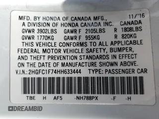 2017 Honda Civic Sedan EX-L with VIN 2HGFC1F74HH633444, listed as a Copart auction lot 48057565 with 100,007 mi miles and Salvage Title. Bid and sale history available at carsss.com. Image 14.