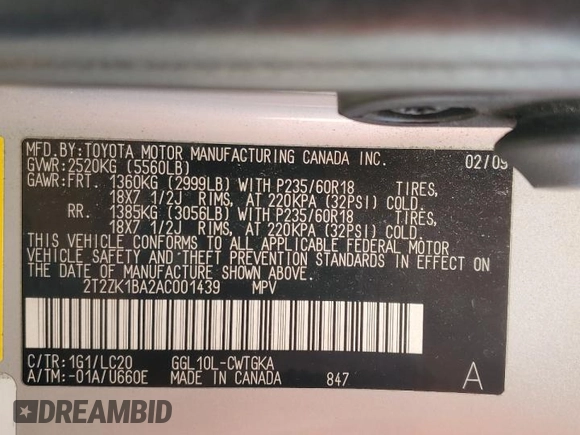 2010 Lexus RX 350 z VIN 2T2ZK1BA2AC001439, wystawiony jako Copart lot #56710745 z przebiegiem 276 110 mil mil oraz Szkoda całkowita • Salvage title. Historia ofert i sprzedaży dostępna na DreamBid. Obrazek 13.