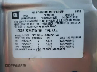 2004 GMC Envoy SLE z VIN 1GKDS13S842182799, wystawiony jako Copart lot #55553774 z przebiegiem 216 710 mil mil oraz Szkoda całkowita • Salvage title. Historia ofert i sprzedaży dostępna na DreamBid. Obrazek 12.