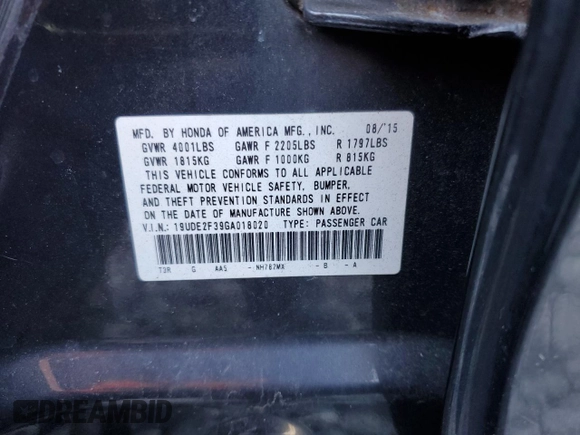 2016 Acura ILX z VIN 19UDE2F39GA018020, wystawiony jako Copart lot #52004745 z przebiegiem 87 168 mil mil oraz Szkoda całkowita • Salvage title. Historia ofert i sprzedaży dostępna na DreamBid. Obrazek 13.