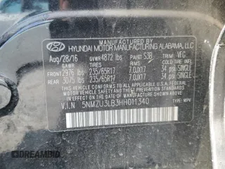 2017 Hyundai Santa Fe 2.4L with VIN 5NMZU3LB3HH011340, listed as a Copart auction lot 59177895 with 162,679 mi miles and Salvage title. Bid and sale history available at DreamBid. Image 13.