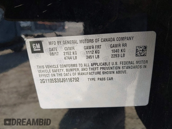 2018 Chevrolet Impala LT z VIN 2G1105S30J9116792, wystawiony jako IAAI lot #42239010 z przebiegiem 113 297 mil mil oraz . Historia ofert i sprzedaży dostępna na DreamBid. Obrazek 9.