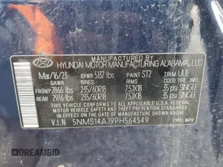 2023 Hyundai Santa Fe SE с VIN 5NMS14AJ9PH564549, выставлен на аукционе Copart как лот 53883445 с пробегом 35 994 миль миль и Чистый • Clean title. История ставок и продаж доступна на DreamBid. Изображение 12.