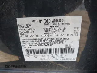 2022 Ford Explorer XLT with VIN 1FMSK8DHXNGA55681, listed as a IAAI auction lot 41833008 with 1 mi miles. Bid and sale history available at carsss.com. Image 9.