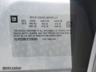 2014 Chevrolet Cruze 1LT with VIN 1G1PC5SB1E7206369, listed as a IAAI auction lot 41981353 with 120,270 mi miles. Bid and sale history available at carsss.com. Image 9.