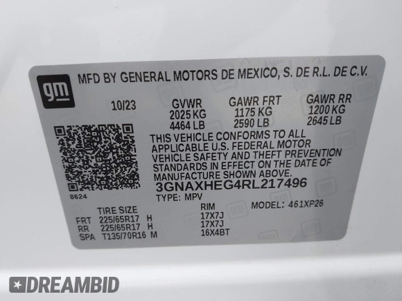 2024 Chevrolet Equinox LS z VIN 3GNAXHEG4RL217496, wystawiony jako IAAI lot #41932850 z przebiegiem 26 583 mil mil oraz . Historia ofert i sprzedaży dostępna na DreamBid. Obrazek 9.