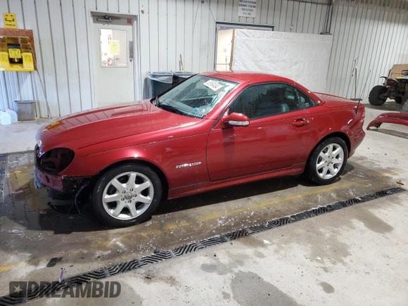2002 Mercedes-Benz SLK-Class 2.3L Kompressor with VIN WDBKK49F22F262764, listed as a Copart auction lot 82960454 with 108,983 mi miles and Salvage Title. Bid and sale history available at carsss.com. Image 1.